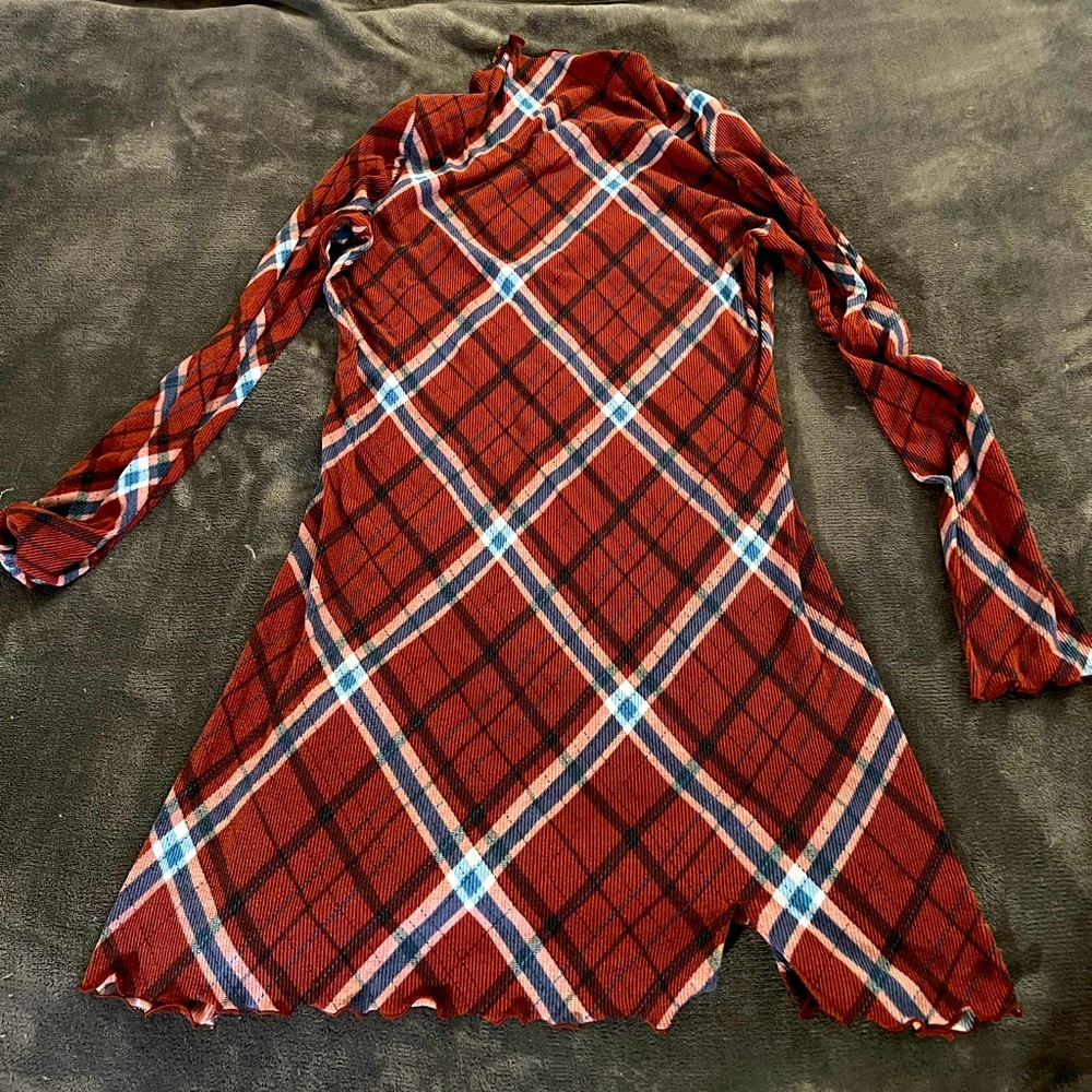 Maroon plaid turtleneck dress